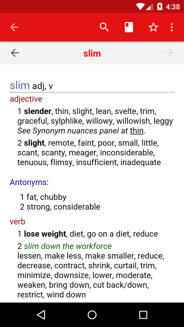 Chambers Thesaurus Android app screen 1