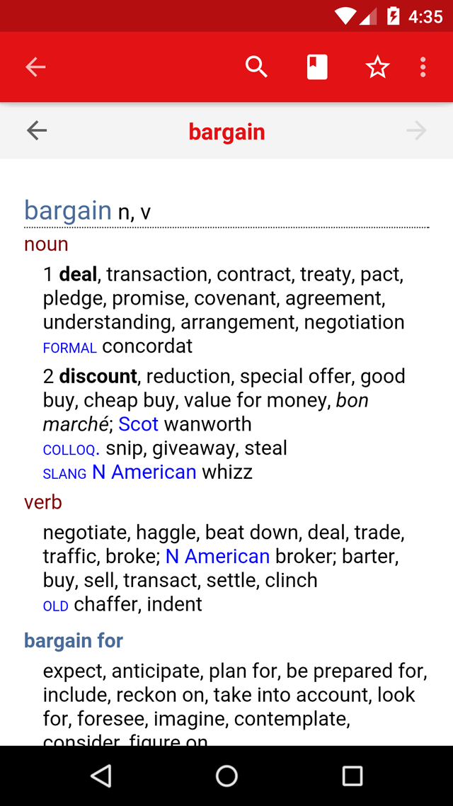 Chambers Thesaurus Android app screen 2