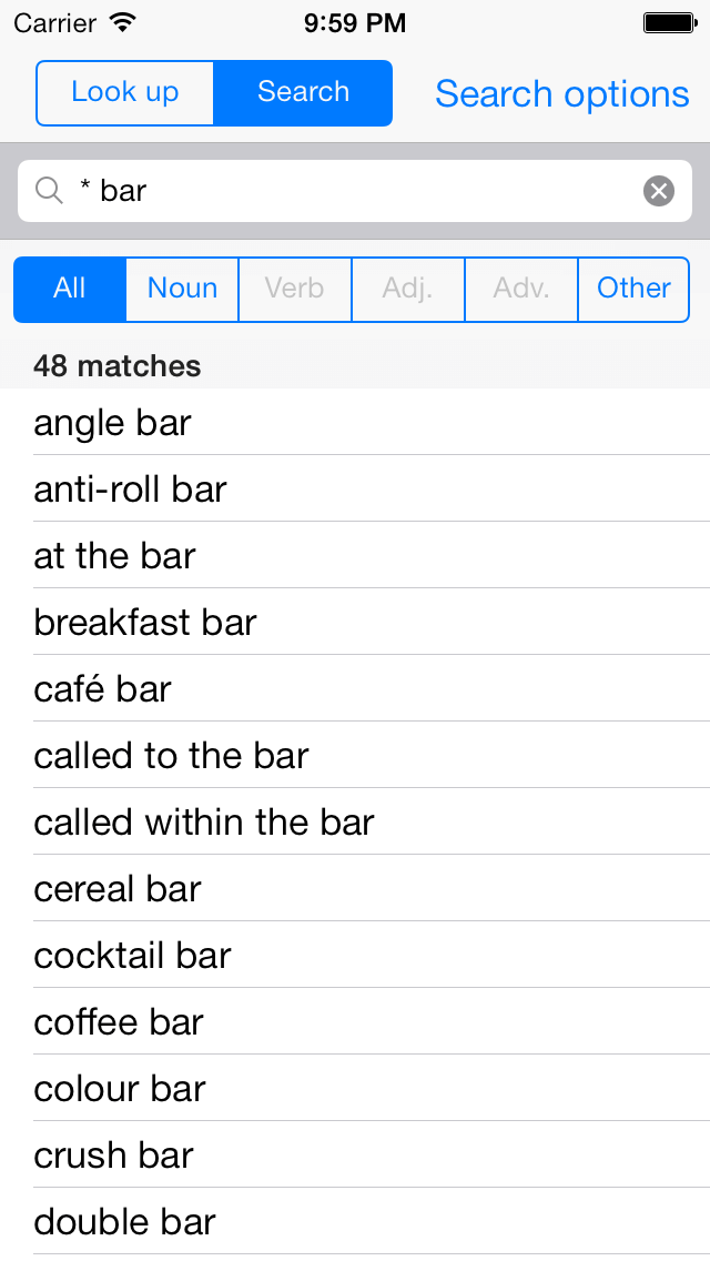Chambers Dictionary search results