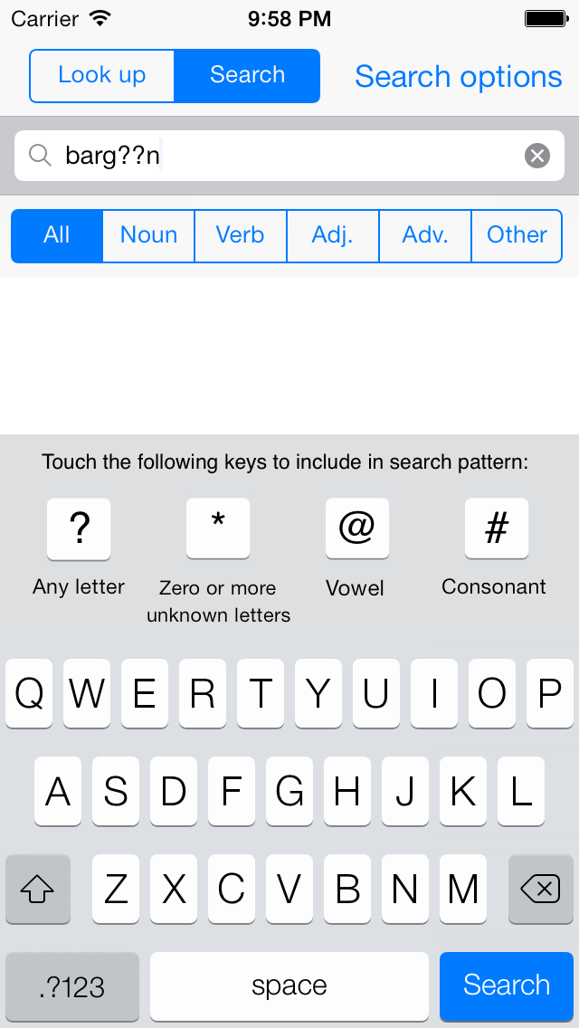 Chambers Dictionary search features
