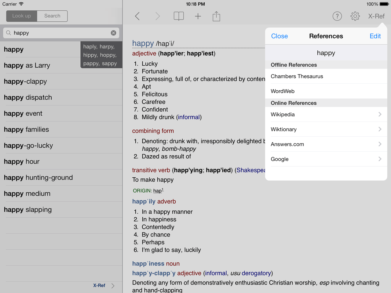 Chambers Dictionary cross-references on iPad