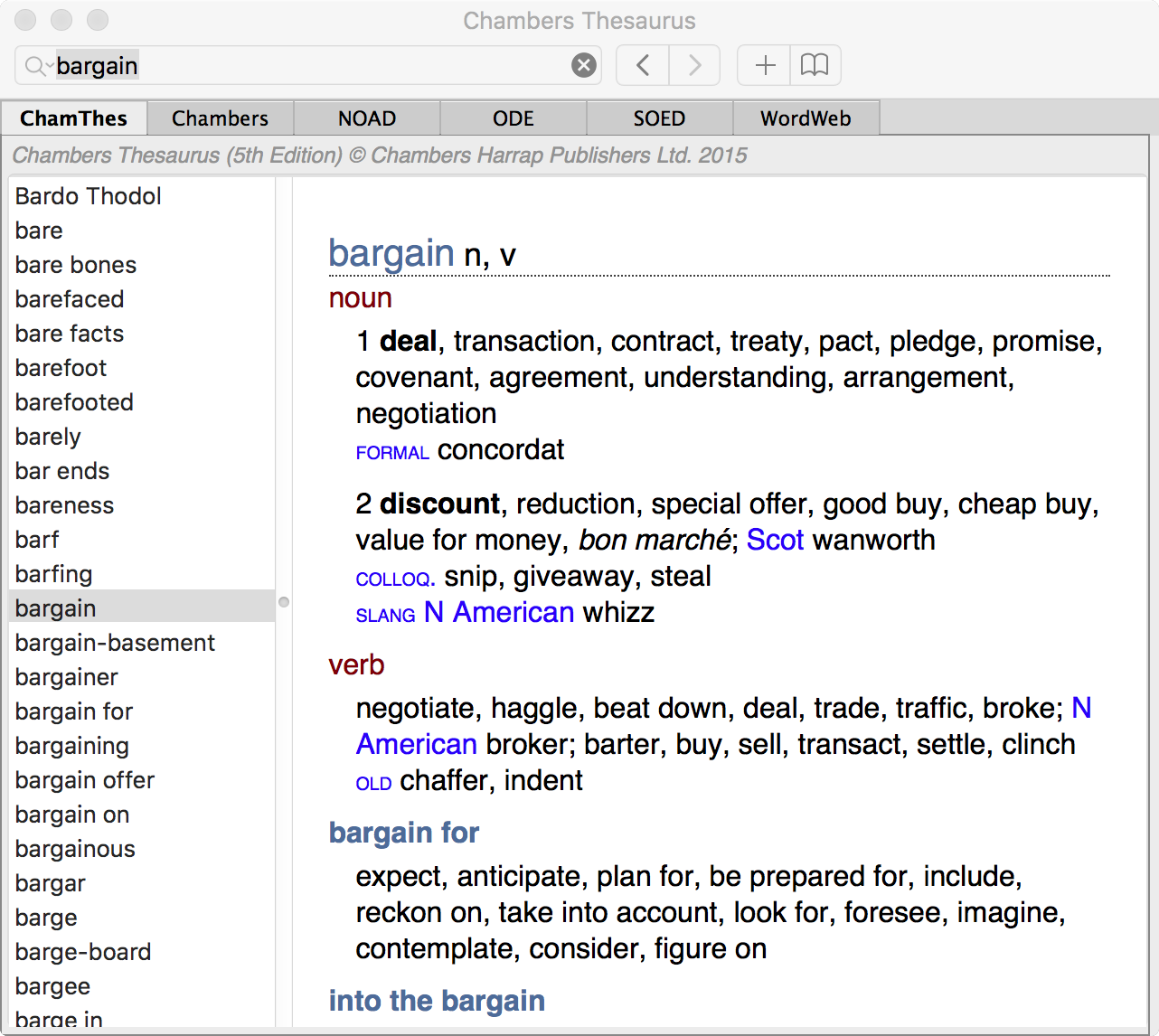 Chambers Thesaurus Mac app screenshot 1