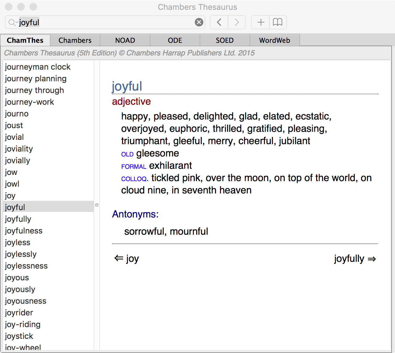 Chambers Thesaurus Mac app screenshot 2