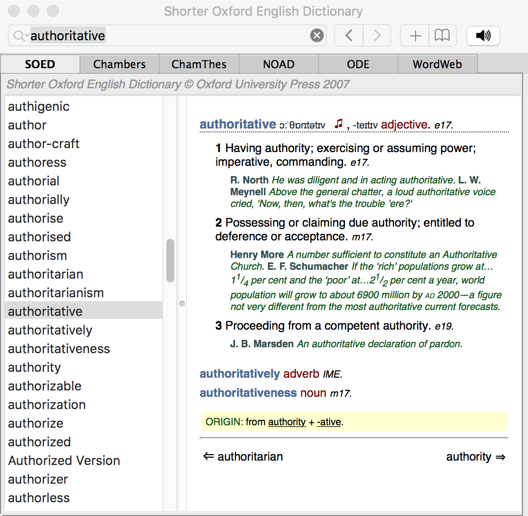 SOED authoritative definitions